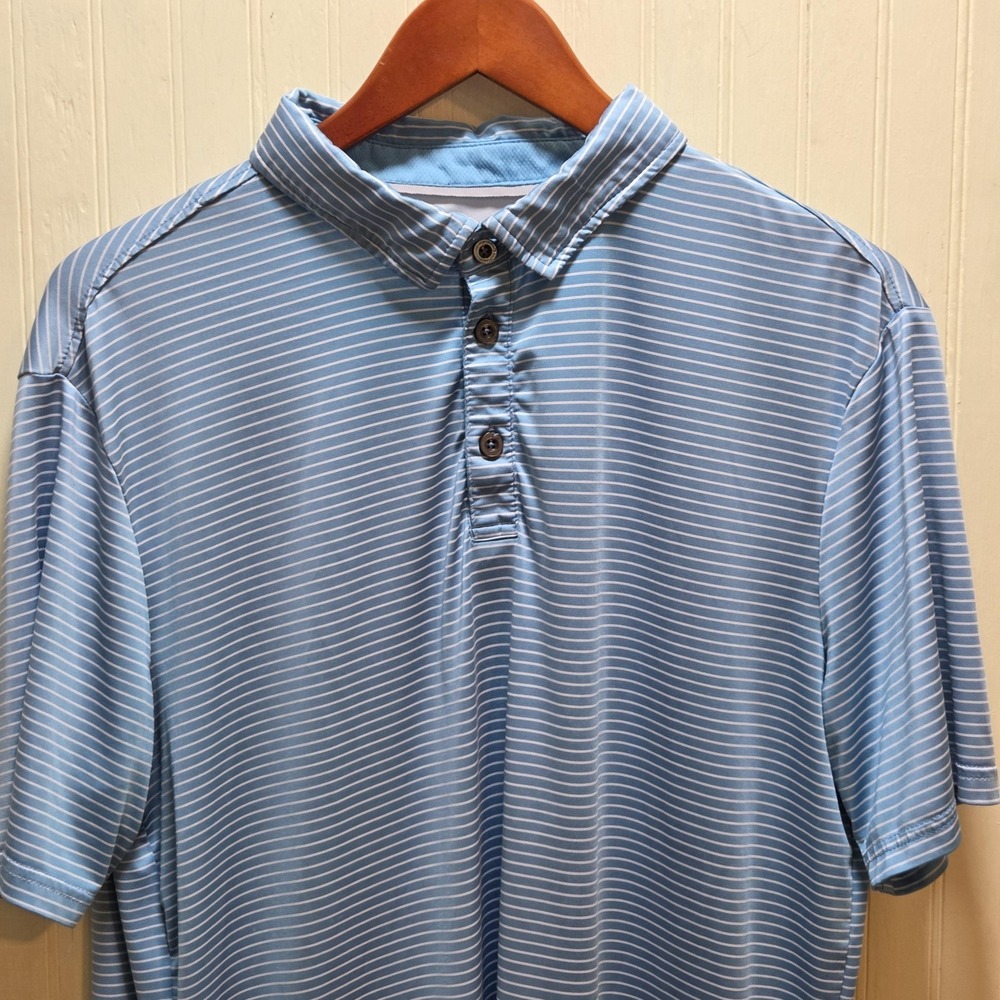 AndersonOrd‎ Polo Shirt Mens M Blue Stripe Short Sleeve Golf Stretch Top